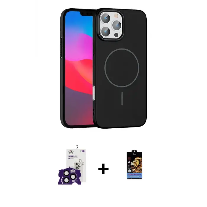 ieg™ iPhone 16 Pro Max Kılıf Siluet Doku Özel Seri - Siyah Buffer Hayalet Cam Ekran Koruyucu + Bilvis Titan Kamera Lens - SH