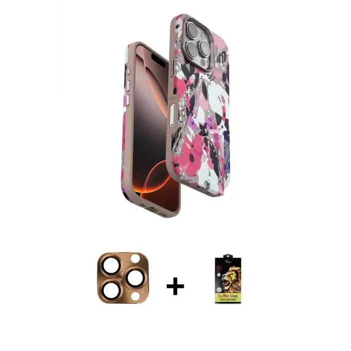 ieg™ iPhone 16 Pro Max Kılıf Siluet Doku - Siyah Buffer Cam Ekran Koruyucu + Pers Alüminyum Kamera Lens - CLTM