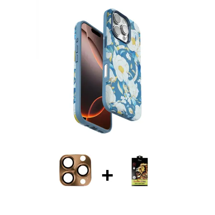 ieg™ iPhone 16 Pro Max Kılıf Siluet Doku - Siyah Buffer Cam Ekran Koruyucu + Pers Alüminyum Kamera Lens - CLTM