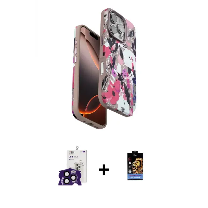 ieg™ iPhone 16 Pro Max Kılıf Siluet Doku - Siyah Buffer Hayalet Cam Ekran Koruyucu + Bilvis Titan Kamera Lens - SH