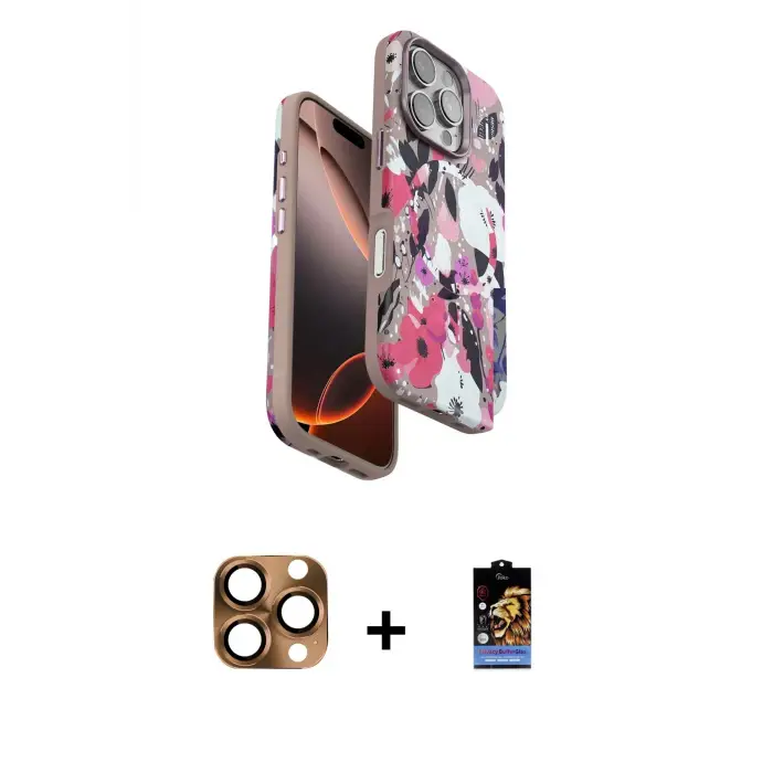 ieg™ iPhone 16 Pro Max Kılıf Siluet Doku - Siyah Buffer Hayalet Cam Ekran Koruyucu + Pers Alüminyum Kamera Lens - CLTM