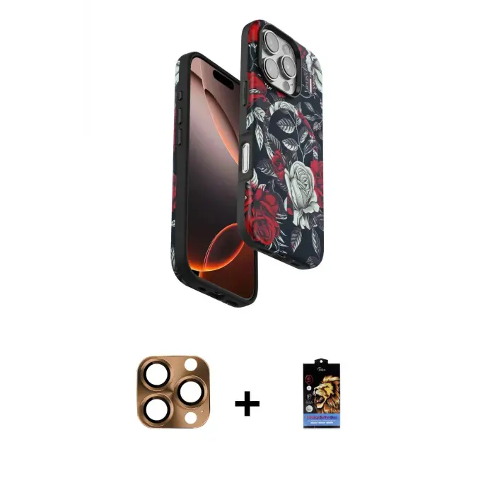 ieg™ iPhone 16 Pro Max Kılıf Siluet Doku - Siyah Buffer Hayalet Cam Ekran Koruyucu + Pers Alüminyum Kamera Lens - CLTM