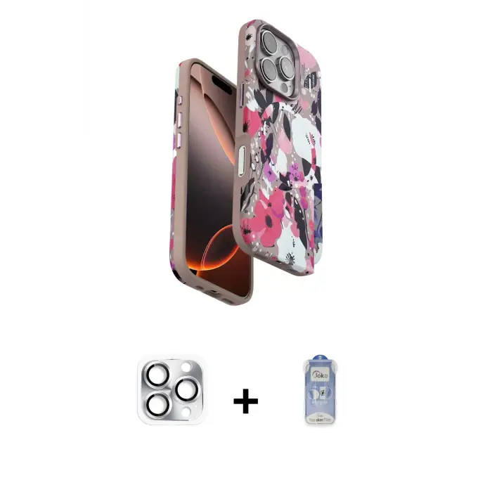 ieg™ iPhone 16 Pro Max Kılıf Siluet Doku - Siyah Joko Magic 5D Cam + Pers Alüminyum Kamera Lens - GS