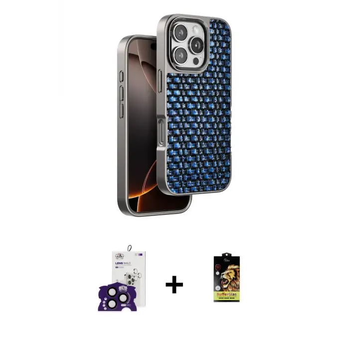 ieg™ iPhone 16 Pro Max Kılıf Siluet Form Serisi - Siyah Buffer Cam Ekran Koruyucu + Bilvis Titan Kamera Lens - SH