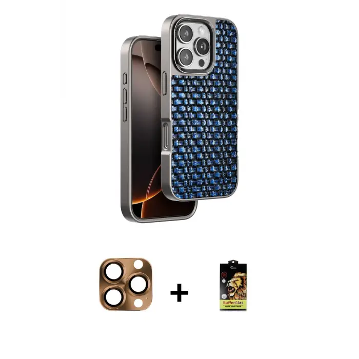 ieg™ iPhone 16 Pro Max Kılıf Siluet Form Serisi - Siyah Buffer Cam Ekran Koruyucu + Pers Alüminyum Kamera Lens - CLTM