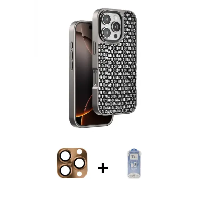 ieg™ iPhone 16 Pro Max Kılıf Siluet Form Serisi - Siyah Joko Magic 5D Cam + Pers Alüminyum Kamera Lens - CLTM