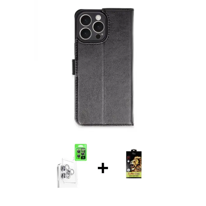 ieg™ iPhone 16 Pro Max Kılıf Siluet Işık Serisi - Siyah Buffer Cam Ekran Koruyucu + Raze Metal Kamera Lens - BZ