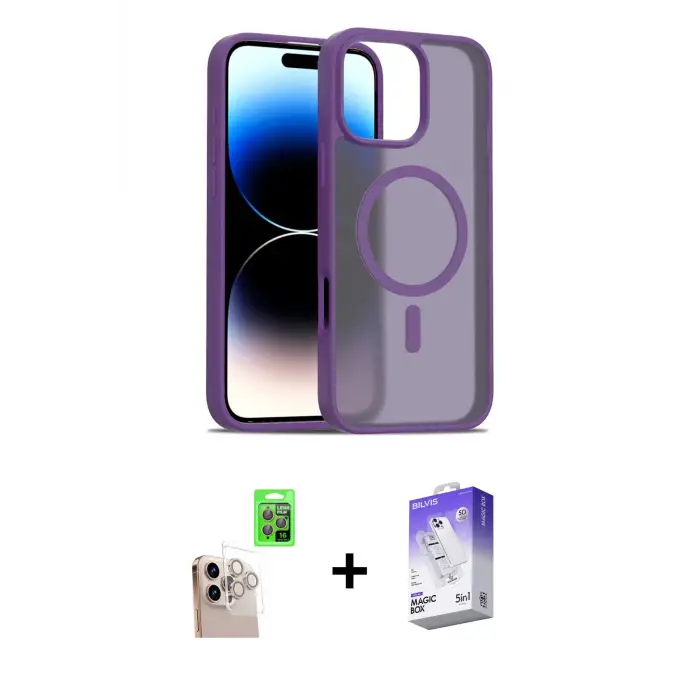 ieg™ iPhone 16 Pro Max Kılıf Siluet Minimal Prime - Siyah Bilvis 5in1 3D Magic Cam Ekran Koruyucu + Raze Metal Kamera Lens - NLGY