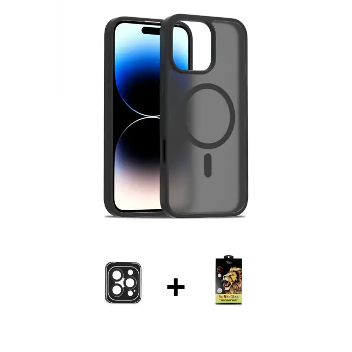 ieg™ iPhone 16 Pro Max Kılıf Siluet Minimal Prime - Siyah Buffer Cam Ekran Koruyucu + PVD Metal Kamera Lens - SH