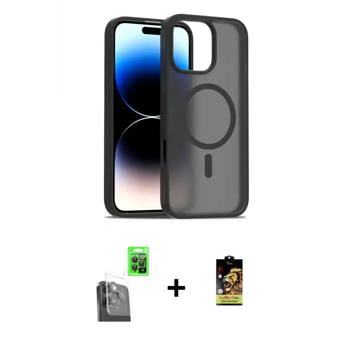 ieg™ iPhone 16 Pro Max Kılıf Siluet Minimal Prime - Siyah Buffer Cam Ekran Koruyucu + Raze Metal Kamera Lens - SH