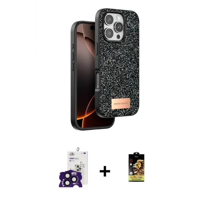ieg™ iPhone 16 Pro Max Kılıf Vadi Klasik Serisi - Siyah Buffer Cam Ekran Koruyucu + Bilvis Titan Kamera Lens - SH