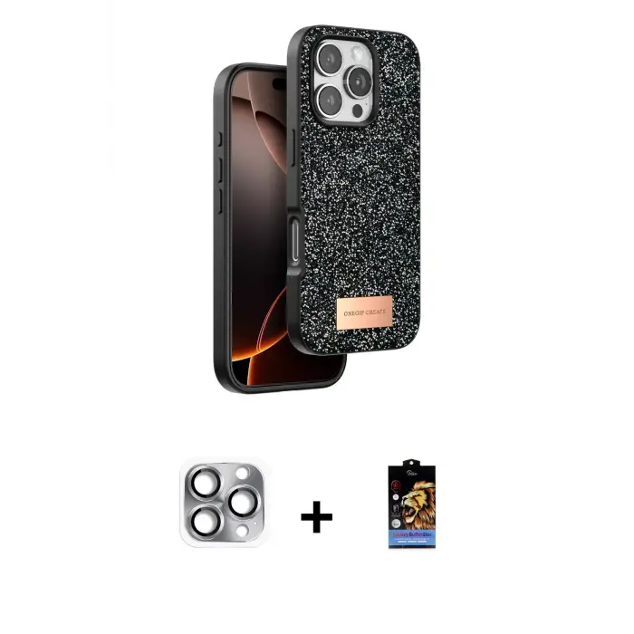 ieg™ iPhone 16 Pro Max Kılıf Vadi Klasik Serisi - Siyah Buffer Hayalet Cam Ekran Koruyucu + Pers Alüminyum Kamera Lens - GI