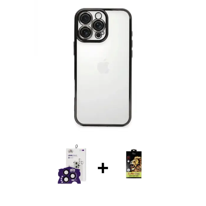 ieg™ iPhone 16 Pro Max Kılıf Vadi Minimal - Siyah Buffer Cam Ekran Koruyucu + Bilvis Titan Kamera Lens - SH