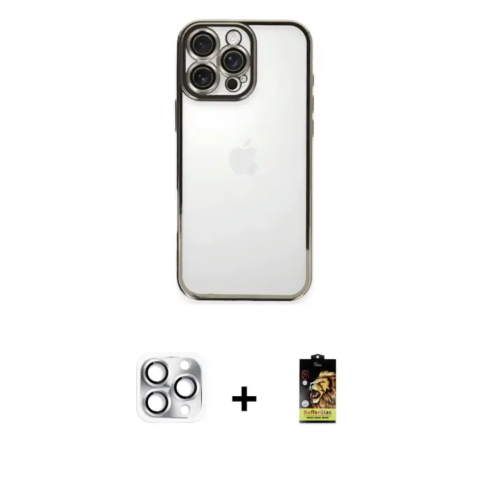 ieg™ iPhone 16 Pro Max Kılıf Vadi Minimal - Siyah Buffer Cam Ekran Koruyucu + Pers Alüminyum Kamera Lens - GS