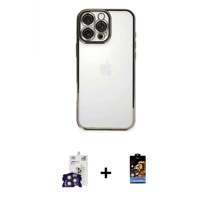 ieg™ iPhone 16 Pro Max Kılıf Vadi Minimal - Siyah Buffer Hayalet Cam Ekran Koruyucu + Bilvis Titan Kamera Lens - TMGI