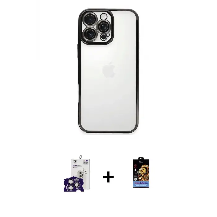 ieg™ iPhone 16 Pro Max Kılıf Vadi Minimal - Siyah Buffer Hayalet Cam Ekran Koruyucu + Bilvis Titan Kamera Lens - TMGI