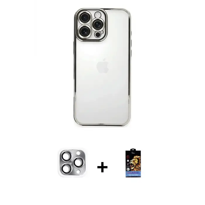 ieg™ iPhone 16 Pro Max Kılıf Vadi Minimal - Siyah Buffer Hayalet Cam Ekran Koruyucu + Pers Alüminyum Kamera Lens - GI