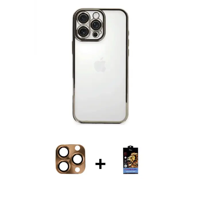 ieg™ iPhone 16 Pro Max Kılıf Vadi Minimal - Siyah Buffer Hayalet Cam Ekran Koruyucu + Pers Alüminyum Kamera Lens - CLTM