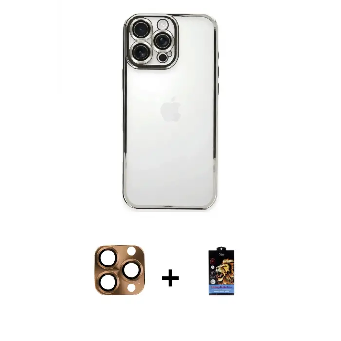 ieg™ iPhone 16 Pro Max Kılıf Vadi Minimal - Siyah Buffer Hayalet Cam Ekran Koruyucu + Pers Alüminyum Kamera Lens - CLTM