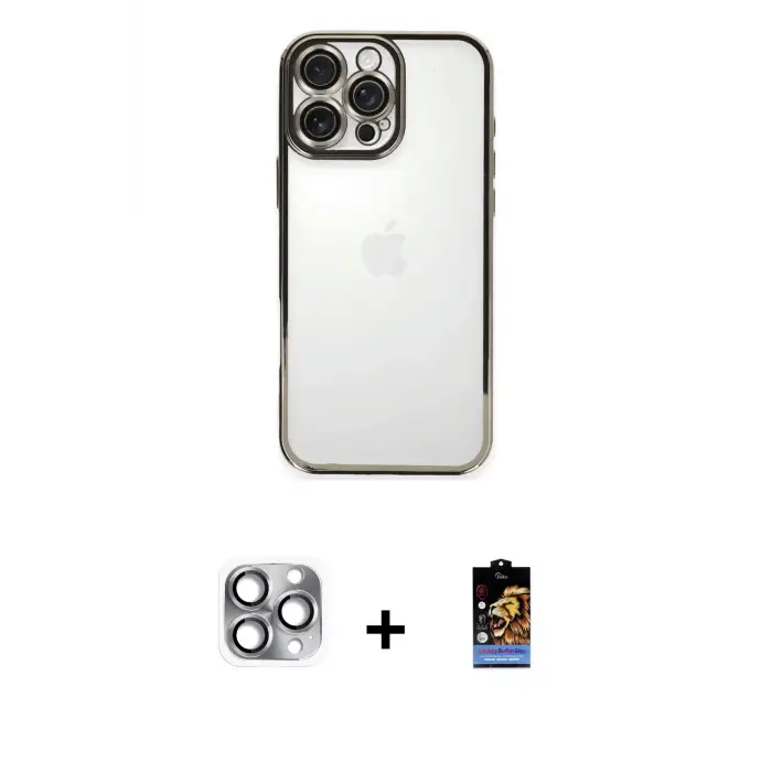 ieg™ iPhone 16 Pro Max Kılıf Vadi Minimal - Siyah Buffer Hayalet Cam Ekran Koruyucu + Pers Alüminyum Kamera Lens - GI