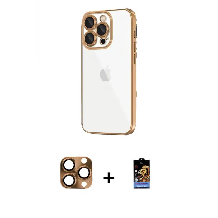ieg™ iPhone 16 Pro Max Kılıf Vadi Minimal - Siyah Buffer Hayalet Cam Ekran Koruyucu + Pers Alüminyum Kamera Lens - CLTM