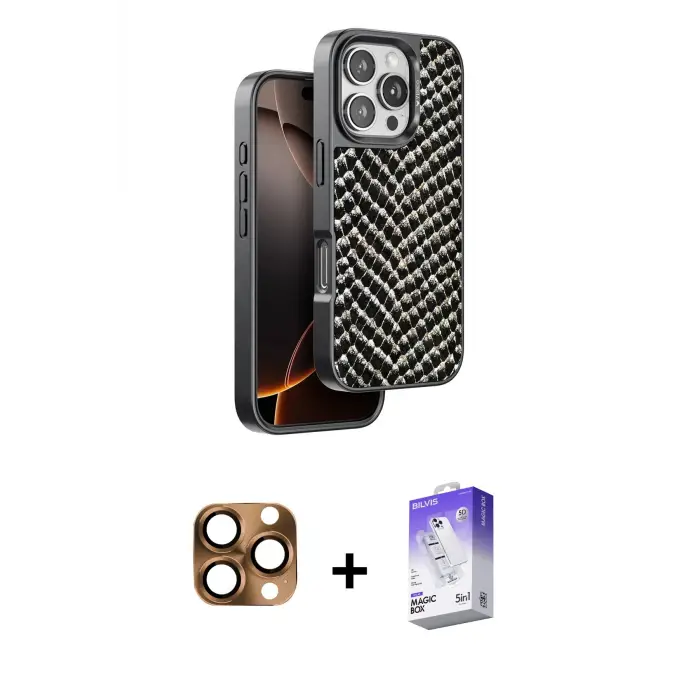 ieg™ iPhone 16 Pro Max Kılıf Vadi Özel Seri - Siyah Bilvis 5in1 3D Magic Cam Ekran Koruyucu + Pers Alüminyum Kamera Lens - CLTM