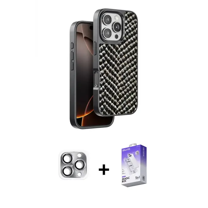 ieg™ iPhone 16 Pro Max Kılıf Vadi Özel Seri - Siyah Bilvis 5in1 3D Magic Cam Ekran Koruyucu + Pers Alüminyum Kamera Lens - GI