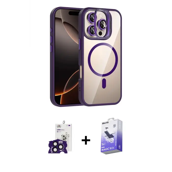 ieg™ iPhone 16 Pro Max Kılıf Yadigar Asil Koleksiyonu - Siyah Bilvis 5in1 5D Magic Hayalet Cam Ekran Koruyucu + Bilvis Titan Kamera Lens - SH