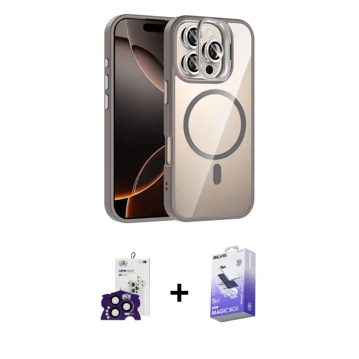 ieg™ iPhone 16 Pro Max Kılıf Yadigar Asil Koleksiyonu - Siyah Bilvis 5in1 5D Magic Hayalet Cam Ekran Koruyucu + Bilvis Titan Kamera Lens - SH