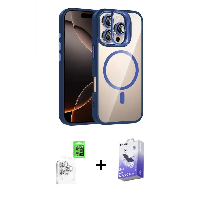 ieg™ iPhone 16 Pro Max Kılıf Yadigar Asil Koleksiyonu - Siyah Bilvis 5in1 5D Magic Hayalet Cam Ekran Koruyucu + Raze Metal Kamera Lens - BZ