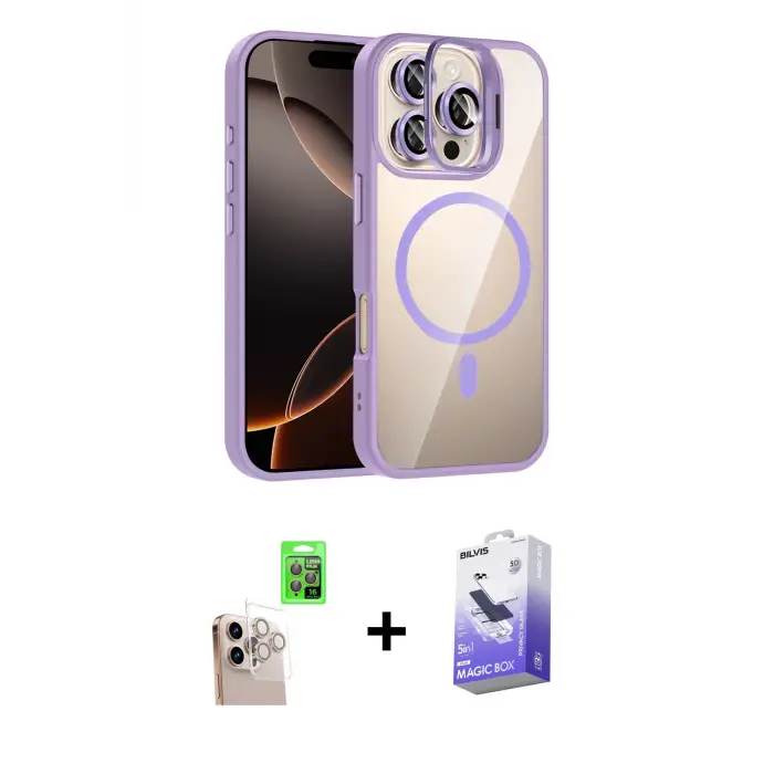 ieg™ iPhone 16 Pro Max Kılıf Yadigar Asil Koleksiyonu - Siyah Bilvis 5in1 5D Magic Hayalet Cam Ekran Koruyucu + Raze Metal Kamera Lens - NLGY