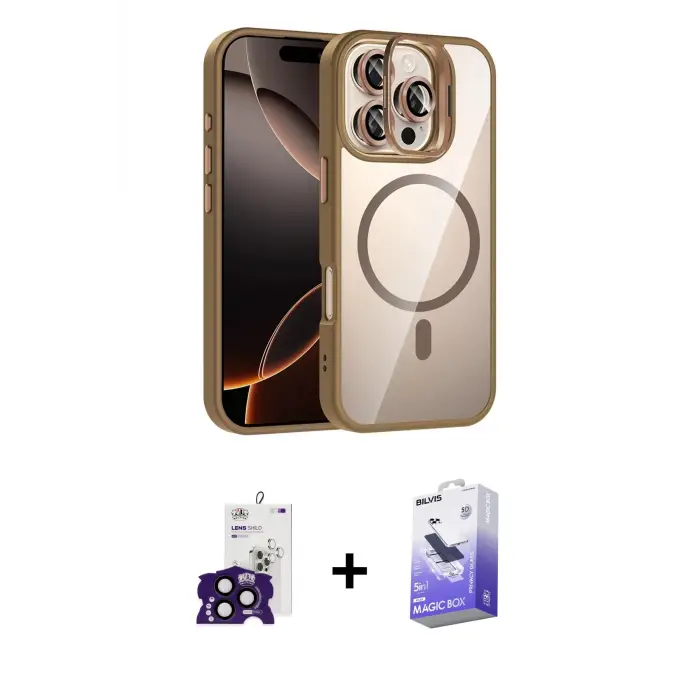 ieg™ iPhone 16 Pro Max Kılıf Yadigar Asil Koleksiyonu - Siyah Bilvis 5in1 5D Magic Hayalet Cam Ekran Koruyucu + Bilvis Titan Kamera Lens - SH