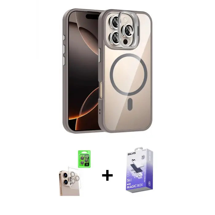 ieg™ iPhone 16 Pro Max Kılıf Yadigar Asil Koleksiyonu - Siyah Bilvis 5in1 5D Magic Hayalet Cam Ekran Koruyucu + Raze Metal Kamera Lens - NLGY