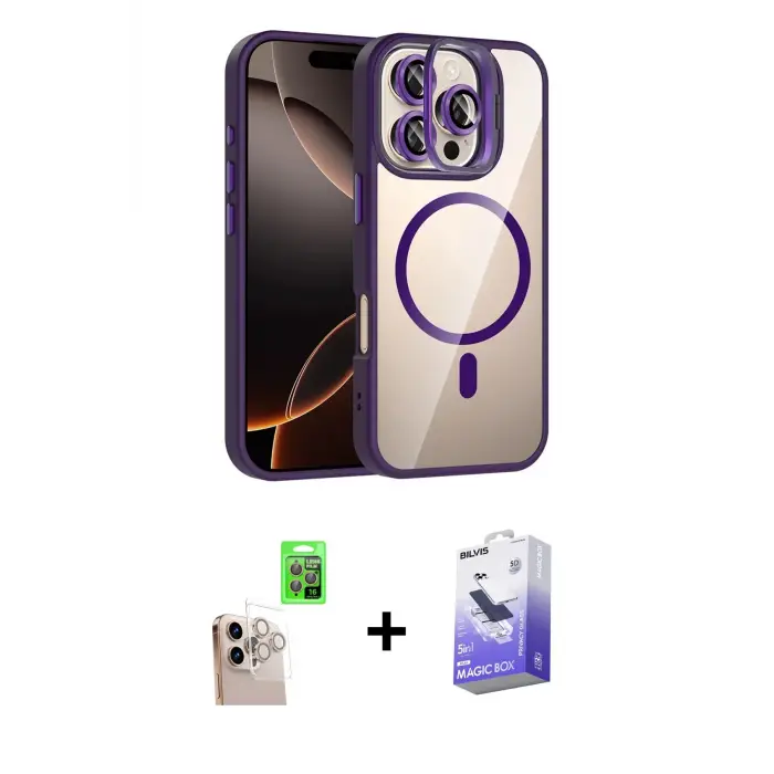 ieg™ iPhone 16 Pro Max Kılıf Yadigar Asil Koleksiyonu - Siyah Bilvis 5in1 5D Magic Hayalet Cam Ekran Koruyucu + Raze Metal Kamera Lens - NLGY