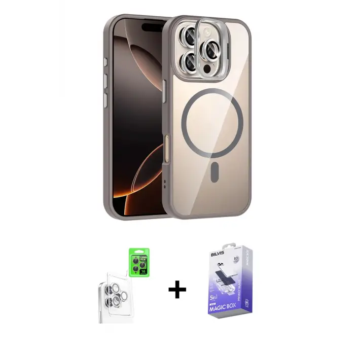ieg™ iPhone 16 Pro Max Kılıf Yadigar Asil Koleksiyonu - Siyah Bilvis 5in1 5D Magic Hayalet Cam Ekran Koruyucu + Raze Metal Kamera Lens - BZ