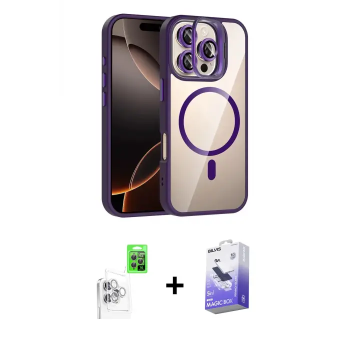 ieg™ iPhone 16 Pro Max Kılıf Yadigar Asil Koleksiyonu - Siyah Bilvis 5in1 5D Magic Hayalet Cam Ekran Koruyucu + Raze Metal Kamera Lens - BZ