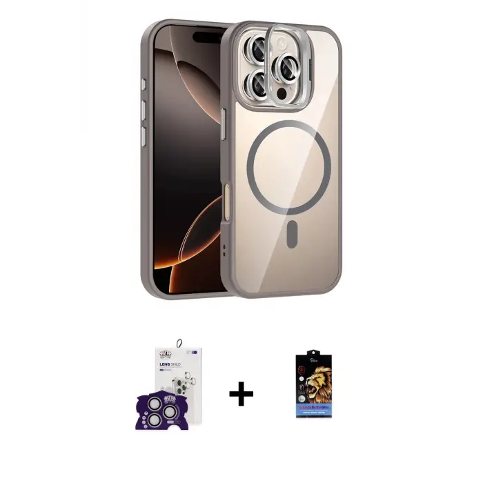 ieg™ iPhone 16 Pro Max Kılıf Yadigar Asil Koleksiyonu - Siyah Buffer Hayalet Cam Ekran Koruyucu + Bilvis Titan Kamera Lens - GS