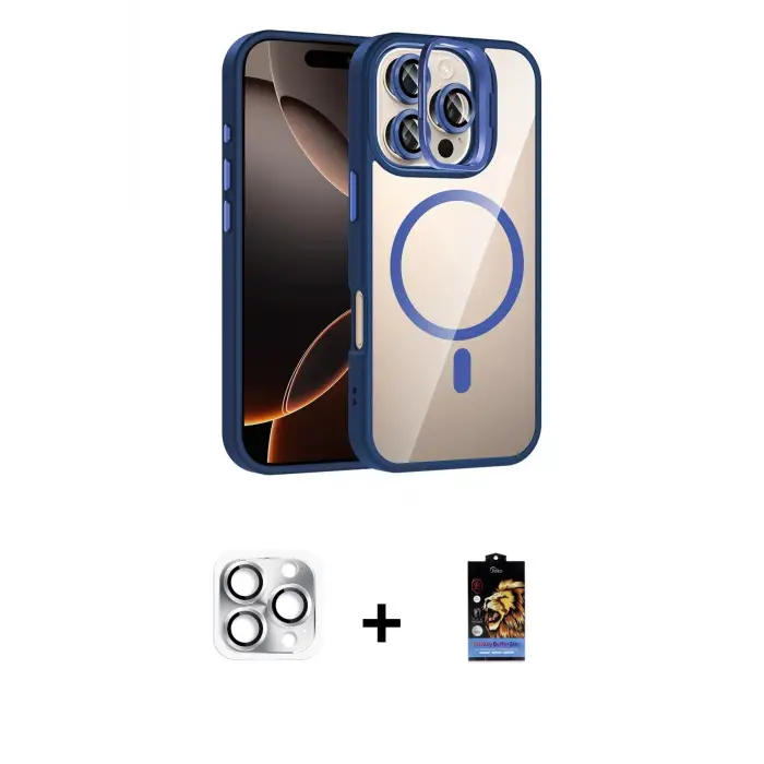 ieg™ iPhone 16 Pro Max Kılıf Yadigar Asil Koleksiyonu - Siyah Buffer Hayalet Cam Ekran Koruyucu + Pers Alüminyum Kamera Lens - GS