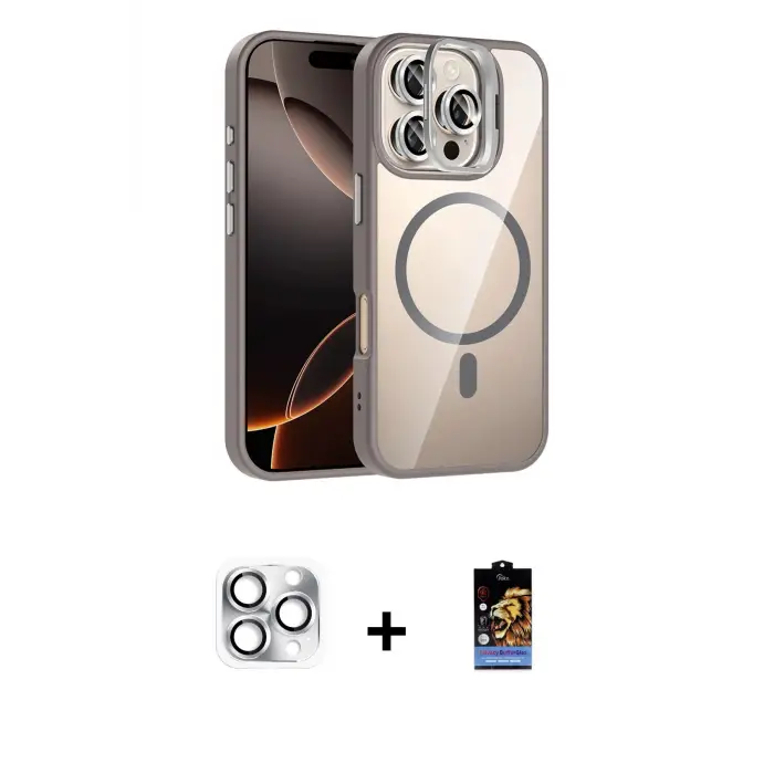 ieg™ iPhone 16 Pro Max Kılıf Yadigar Asil Koleksiyonu - Siyah Buffer Hayalet Cam Ekran Koruyucu + Pers Alüminyum Kamera Lens - GS