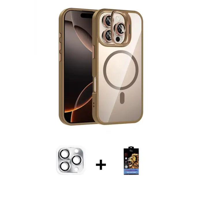 ieg™ iPhone 16 Pro Max Kılıf Yadigar Asil Koleksiyonu - Siyah Buffer Hayalet Cam Ekran Koruyucu + Pers Alüminyum Kamera Lens - GS