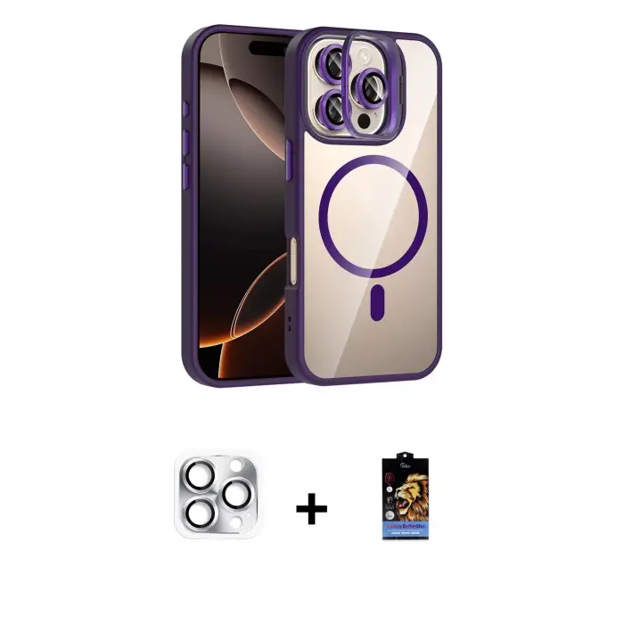 ieg™ iPhone 16 Pro Max Kılıf Yadigar Asil Koleksiyonu - Siyah Buffer Hayalet Cam Ekran Koruyucu + Pers Alüminyum Kamera Lens - GS