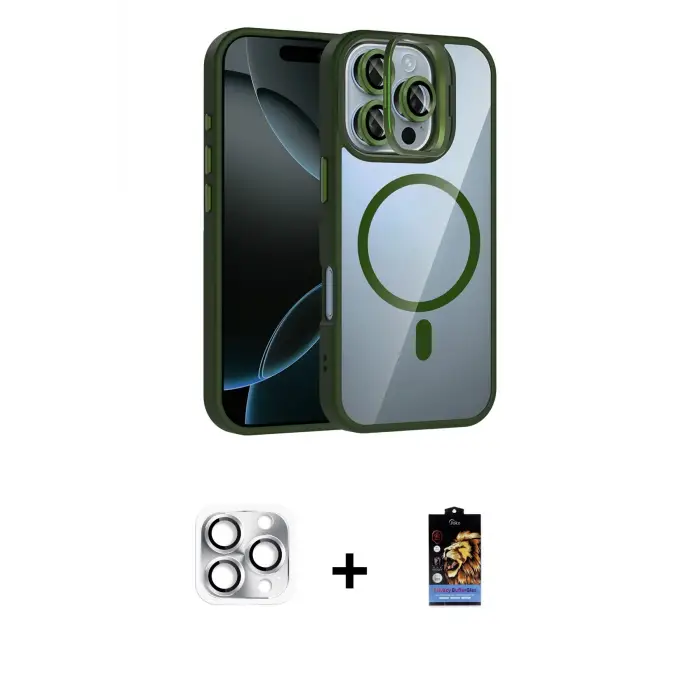 ieg™ iPhone 16 Pro Max Kılıf Yadigar Asil Koleksiyonu - Siyah Buffer Hayalet Cam Ekran Koruyucu + Pers Alüminyum Kamera Lens - GS
