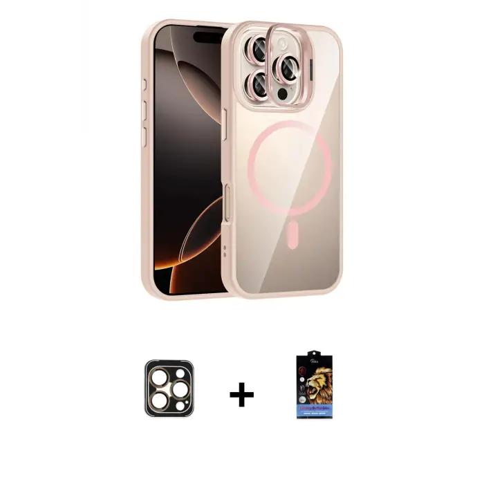ieg™ iPhone 16 Pro Max Kılıf Yadigar Asil Koleksiyonu - Siyah Buffer Hayalet Cam Ekran Koruyucu + PVD Metal Kamera Lens - GD