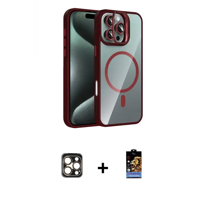 ieg™ iPhone 16 Pro Max Kılıf Yadigar Asil Koleksiyonu - Siyah Buffer Hayalet Cam Ekran Koruyucu + PVD Metal Kamera Lens - GD