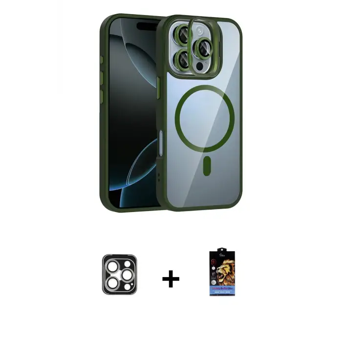 ieg™ iPhone 16 Pro Max Kılıf Yadigar Asil Koleksiyonu - Siyah Buffer Hayalet Cam Ekran Koruyucu + PVD Metal Kamera Lens - GS