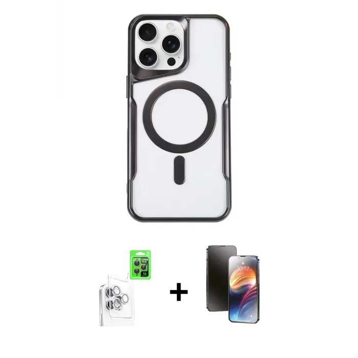 ieg™ iPhone 16 Pro Max Kılıf Yadigar Klasik Özel Seri - Siyah 3D Antistatik Mat Seramik Nano Ekran Koruyucu + Raze Metal Kamera Lens - BZ