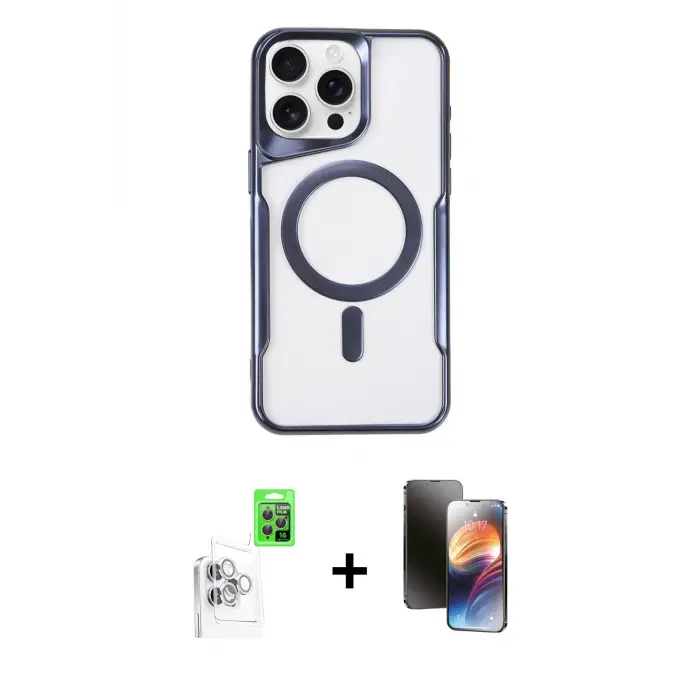 ieg™ iPhone 16 Pro Max Kılıf Yadigar Klasik Özel Seri - Siyah 3D Antistatik Mat Seramik Nano Ekran Koruyucu + Raze Metal Kamera Lens - BZ