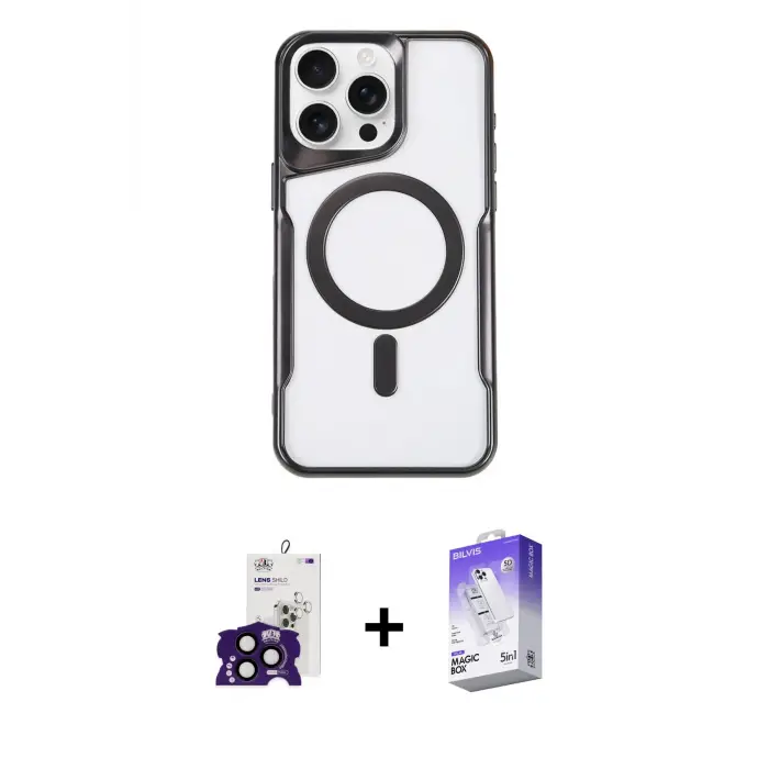 ieg™ iPhone 16 Pro Max Kılıf Yadigar Klasik Özel Seri - Siyah Bilvis 5in1 3D Magic Cam Ekran Koruyucu + Bilvis Titan Kamera Lens - SH