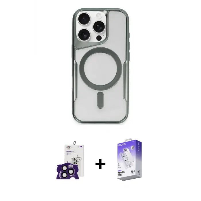 ieg™ iPhone 16 Pro Max Kılıf Yadigar Klasik Özel Seri - Siyah Bilvis 5in1 3D Magic Cam Ekran Koruyucu + Bilvis Titan Kamera Lens - SH