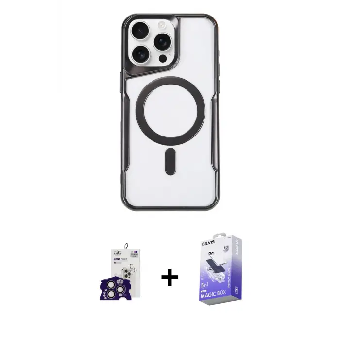 ieg™ iPhone 16 Pro Max Kılıf Yadigar Klasik Özel Seri - Siyah Bilvis 5in1 5D Magic Hayalet Cam Ekran Koruyucu + Bilvis Titan Kamera Lens - TMGI
